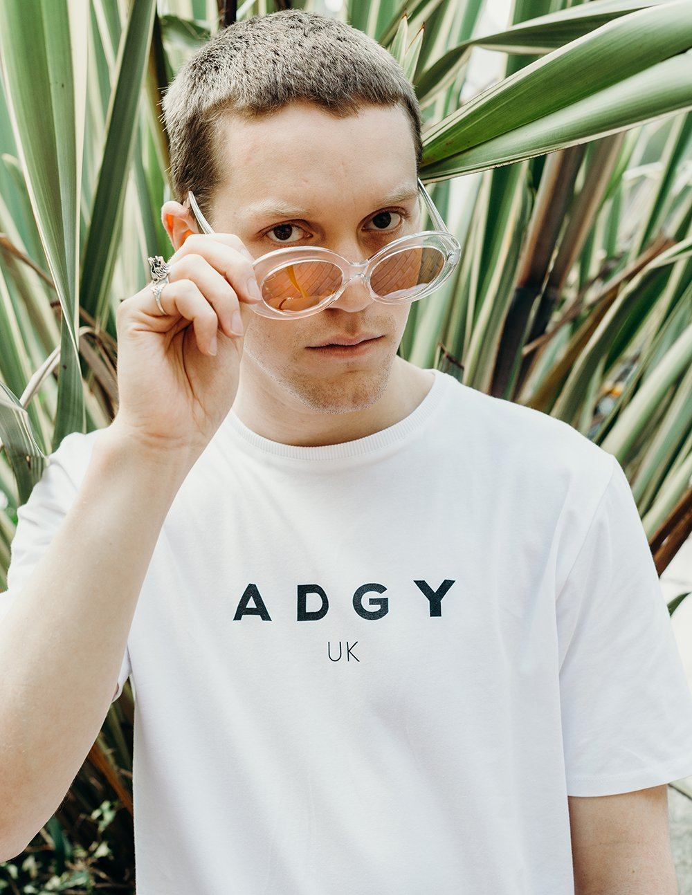 unisex white branded t-shirt handmade using organic cotton by ethical gender neutral streetwear brand Androgyny UK