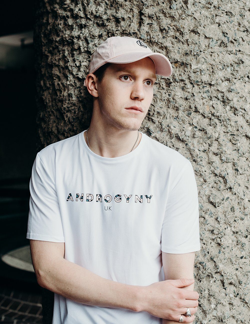 unisex white branded t-shirt handmade using organic cotton by ethical gender neutral streetwear brand Androgyny UK