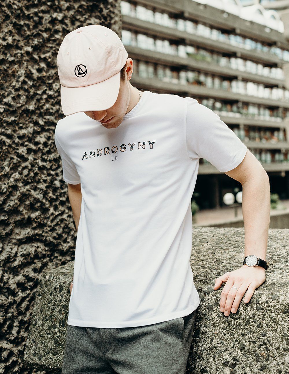 unisex white branded t-shirt handmade using organic cotton by ethical gender neutral streetwear brand Androgyny UK