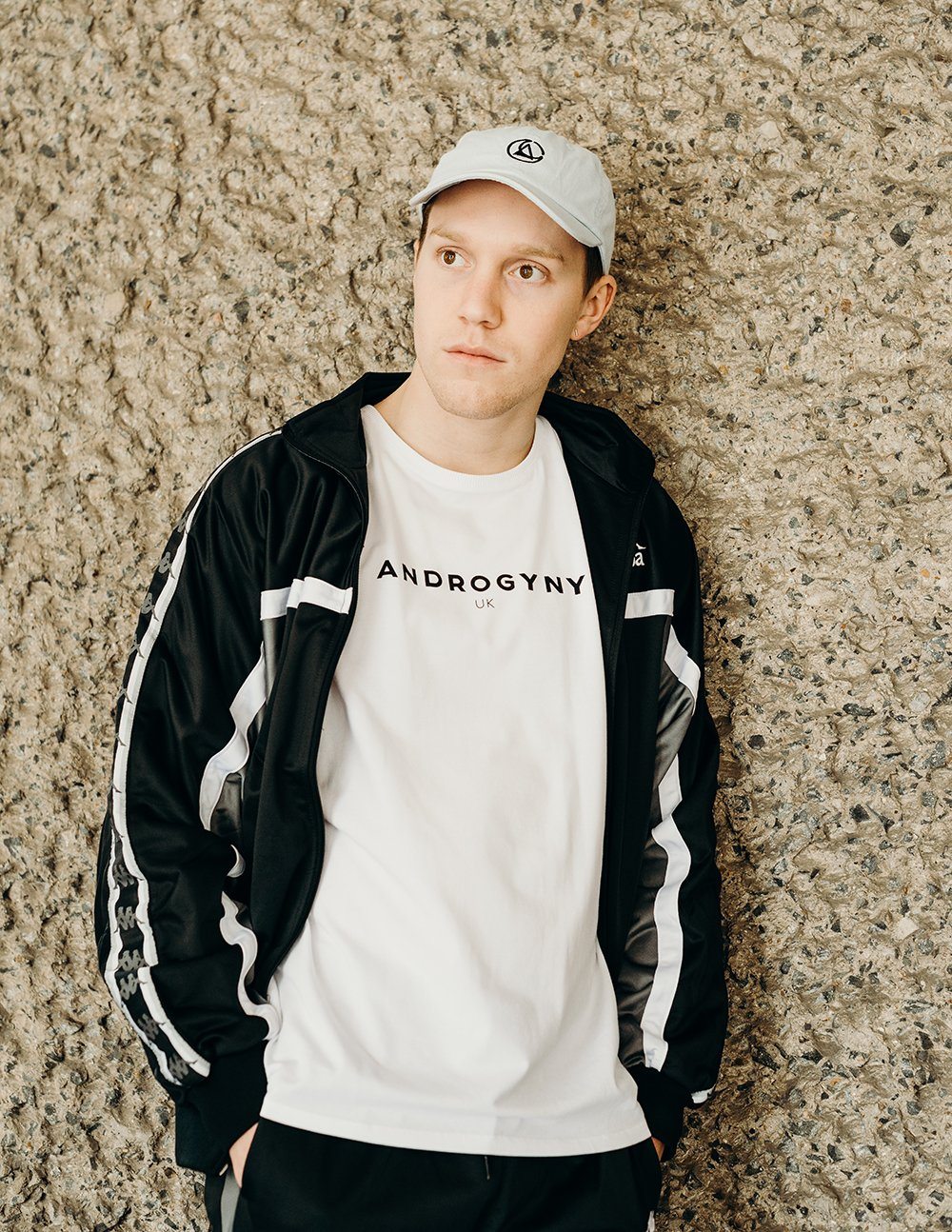 unisex white branded t-shirt handmade using organic cotton by ethical gender neutral streetwear brand Androgyny UK