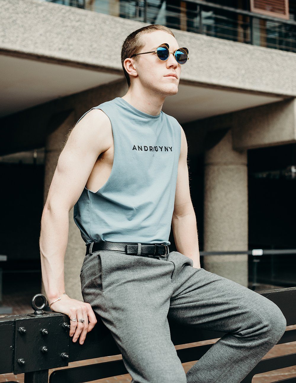 blue printed vest handmade using organic cotton by ethical gender neutral streetwear fashion brand Androgyny UK
