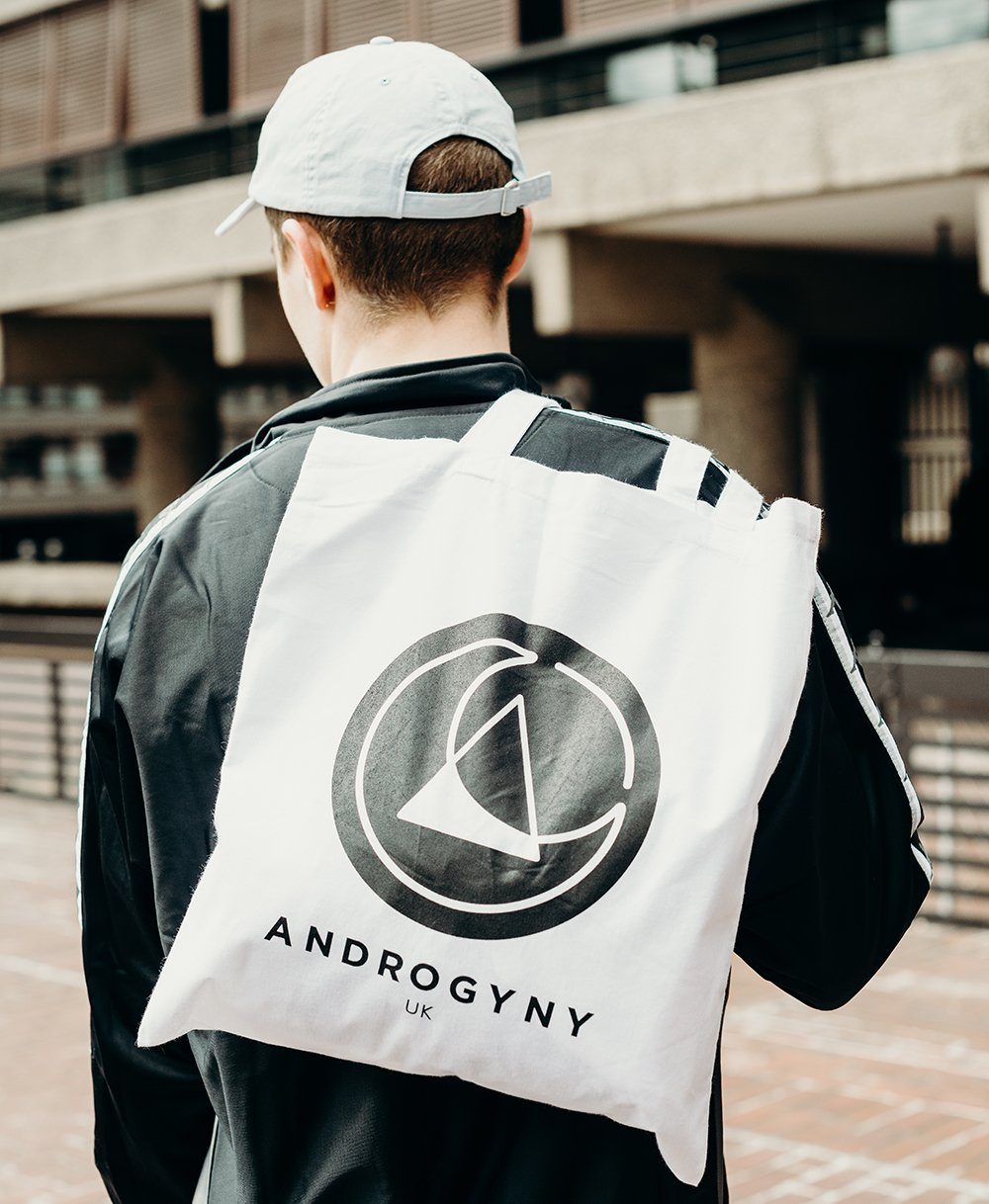 printed tote bag by ethical gender neutral streetwear fashion brand Androgyny UK