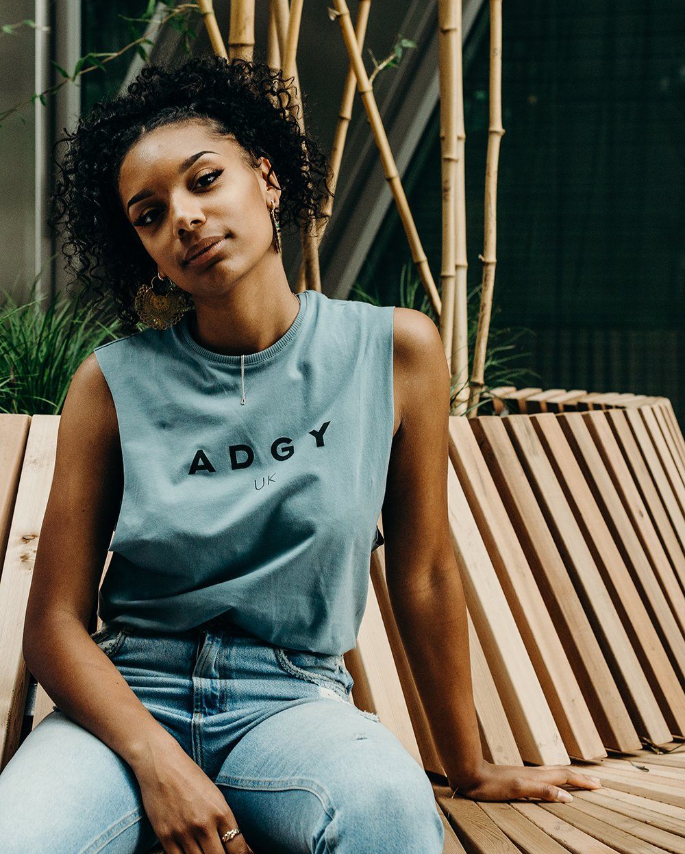 blue printed vest handmade using organic cotton by ethical gender neutral streetwear brand Androgyny UK