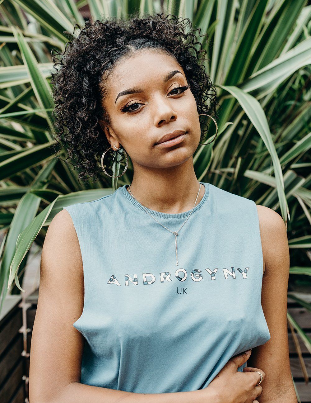 blue printed vest handmade using organic cotton by ethical gender neutral streetwear fashion brand Androgyny UK