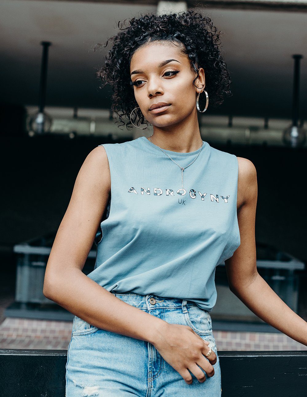 blue printed vest handmade using organic cotton by ethical gender neutral streetwear fashion brand Androgyny UK