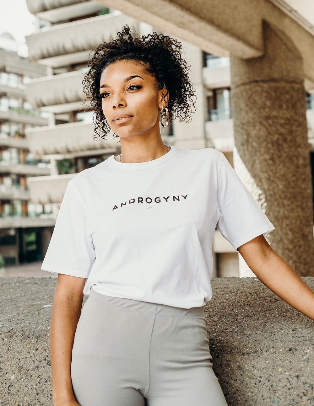 unisex white branded t-shirt handmade using organic cotton by ethical gender neutral streetwear brand Androgyny UK