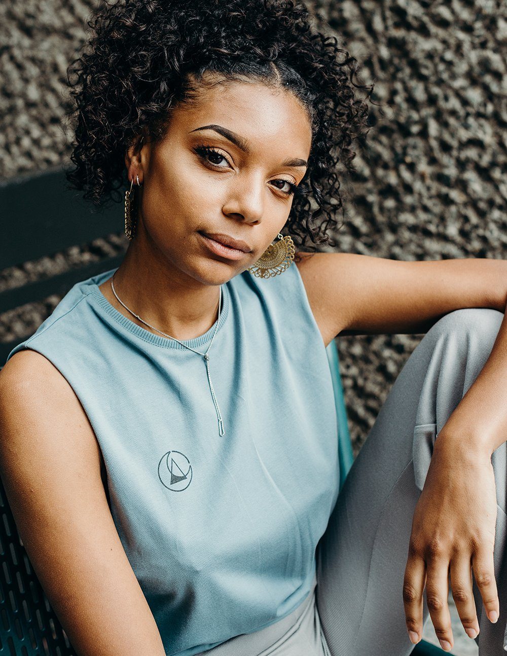 blue printed vest handmade using organic cotton by ethical gender neutral streetwear fashion brand Androgyny UK
