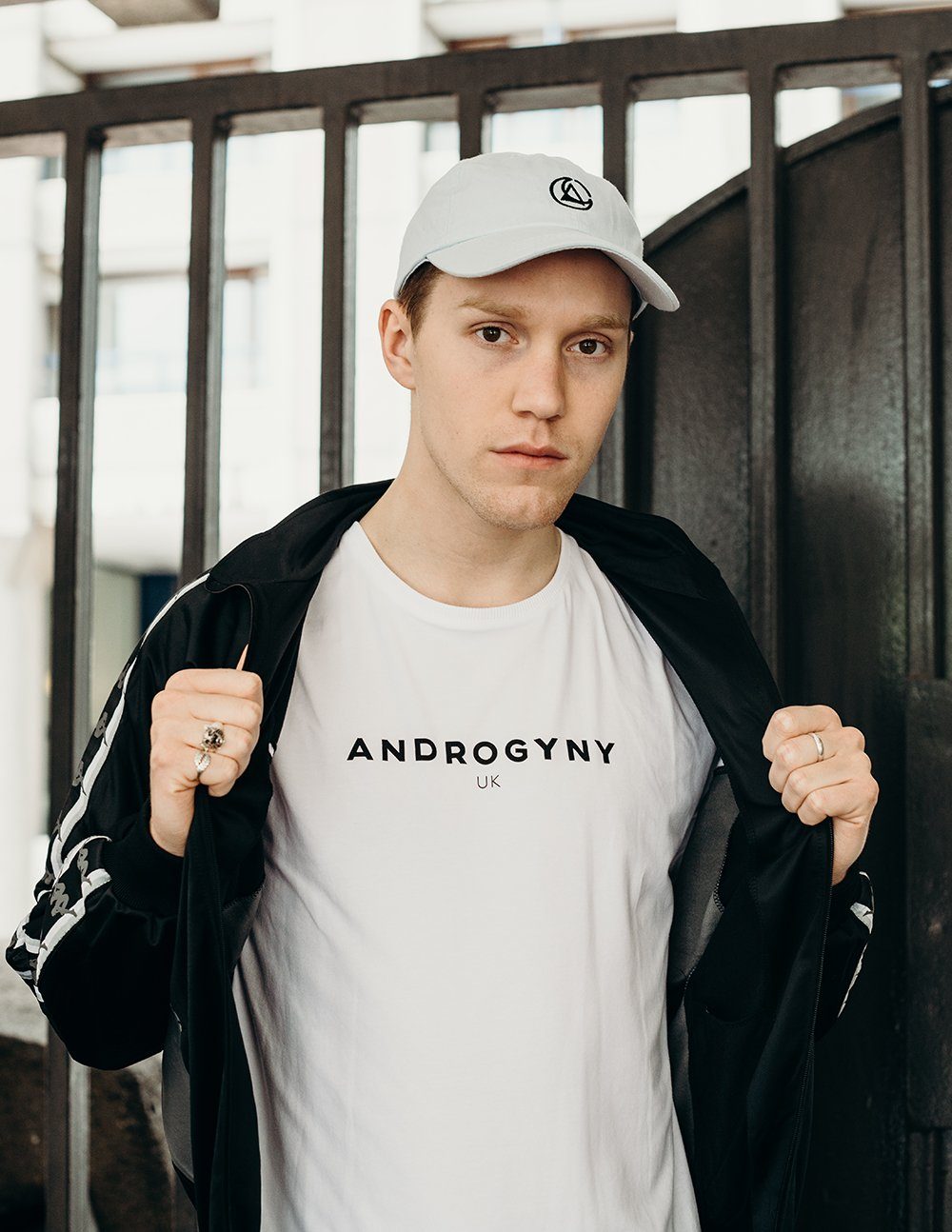 blue embroidered cap by ethical gender neutral streetwear fashion brand Androgyny UK