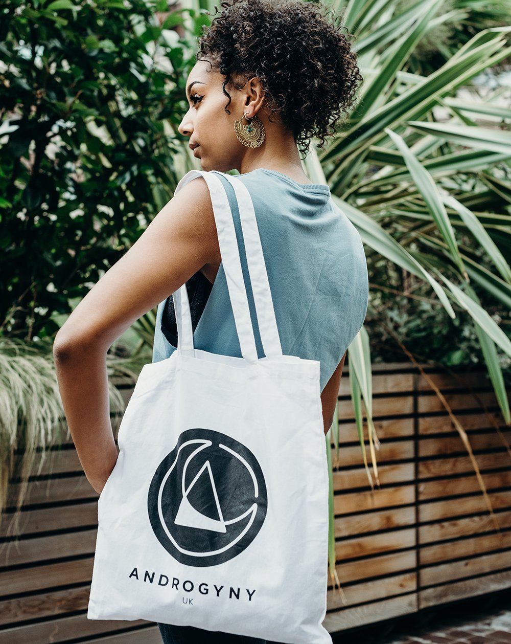 printed tote bag by ethical gender neutral streetwear fashion brand Androgyny UK